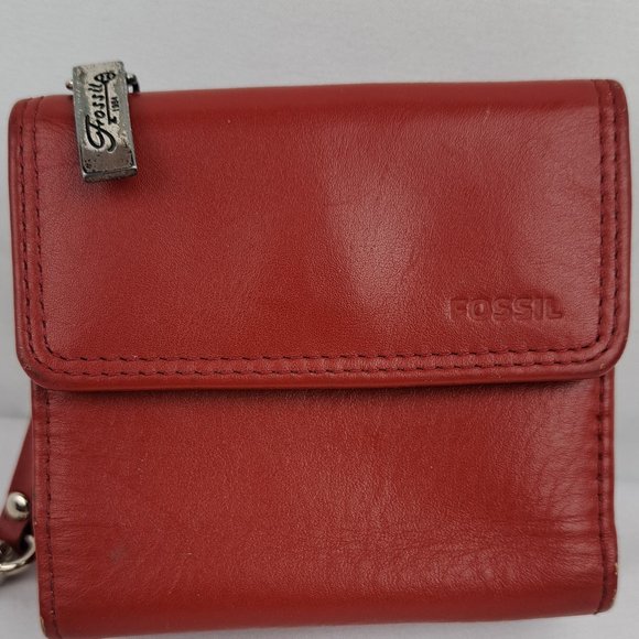 Vintage Fossil Mini Compact Wallet Red Leather - Picture 3 of 16